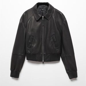 Mango Black Cropped Leather Jacket